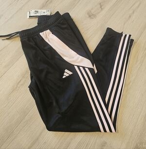 adidas Kids Black Joggers with Light Pink Stripe Detail